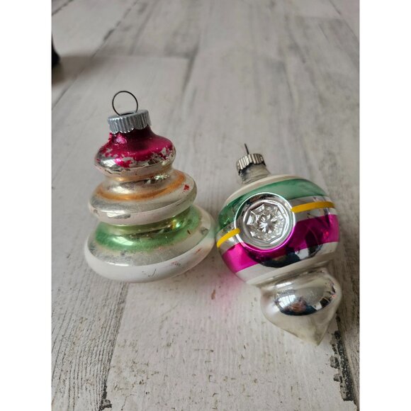 Vintage radko shiny Brite UFO striped red green tree ornament mercury glass refl - Picture 1 of 14